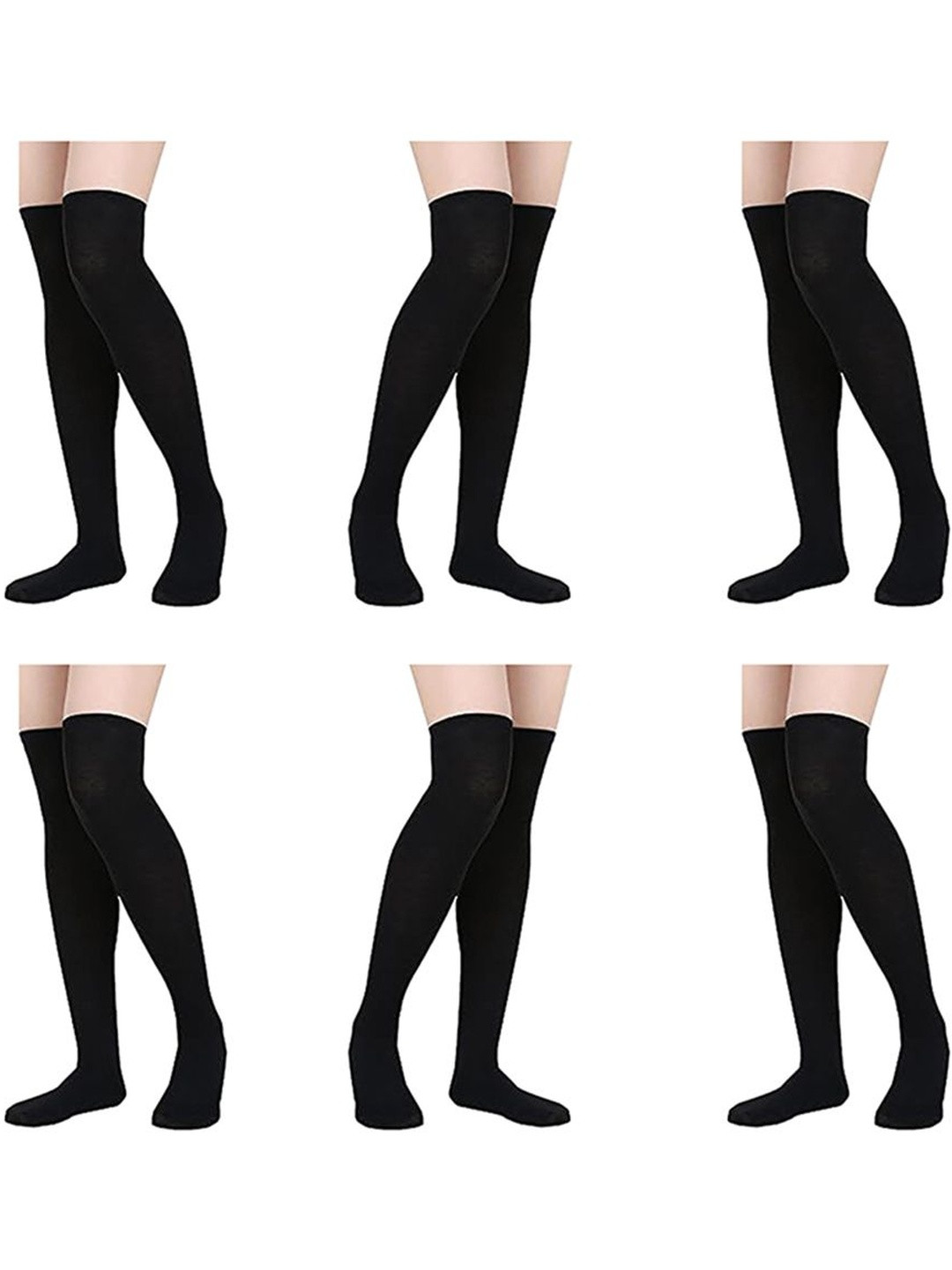 MUKHAKSH Women Pack of 6 Navy Blue Cotton Over the Knee Socks