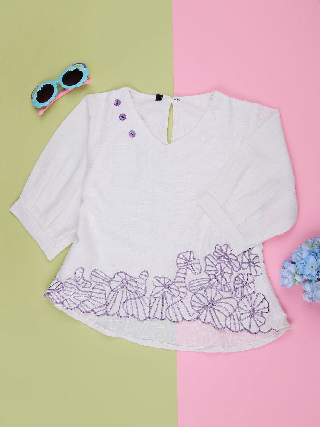 V-Mart Girls Self Design V-Neck Cotton Top