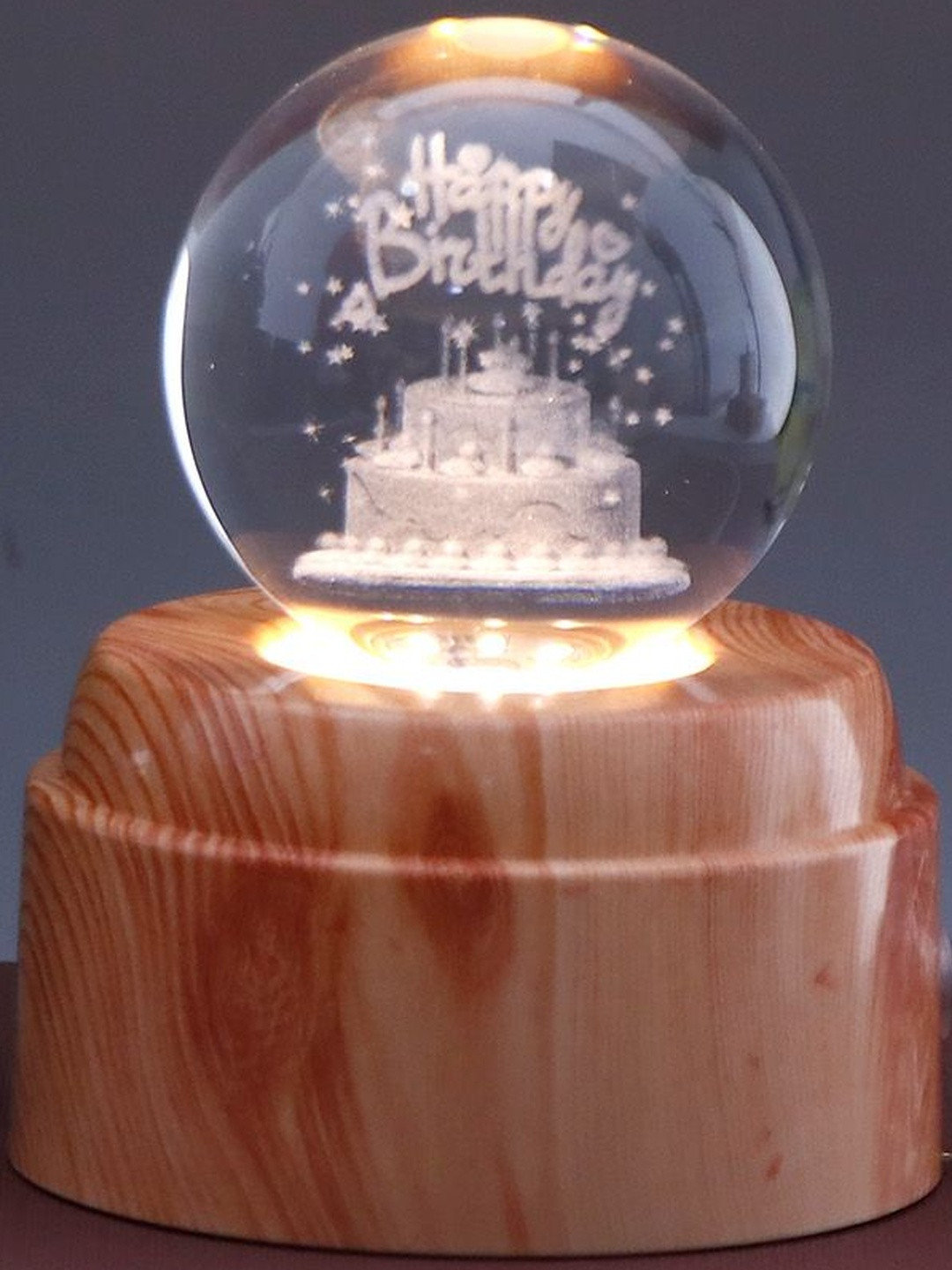 Archies White Happy Birthday Crystal Ball Lamp Showpiece