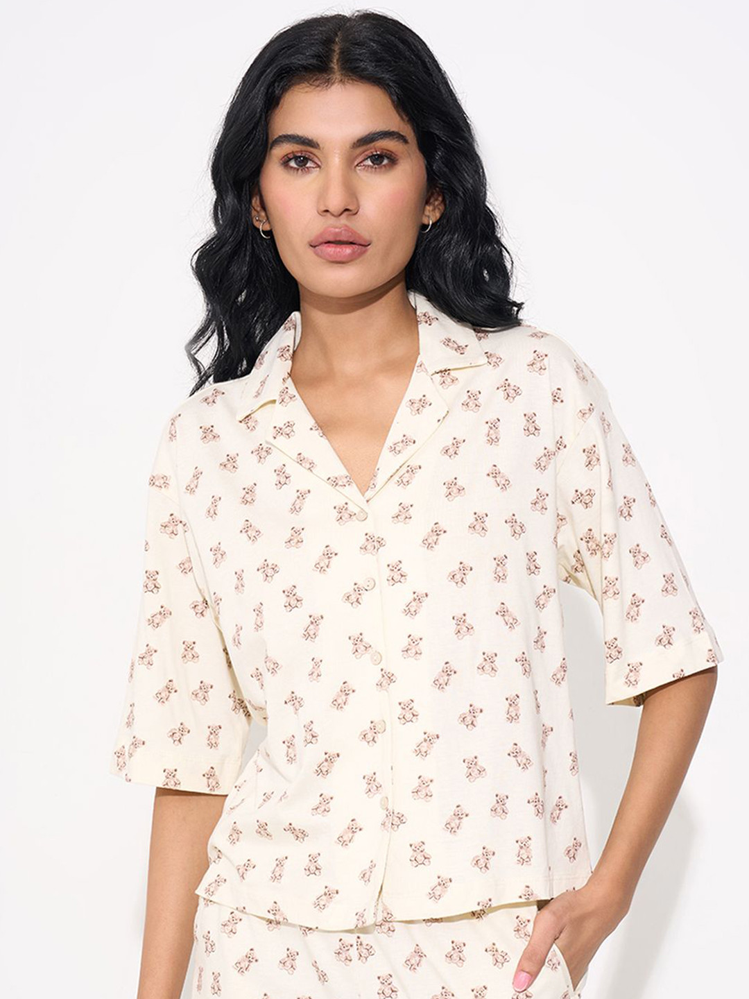 Dreamz by Pantaloons Teddy Print Pure Cotton Lounge Shirt