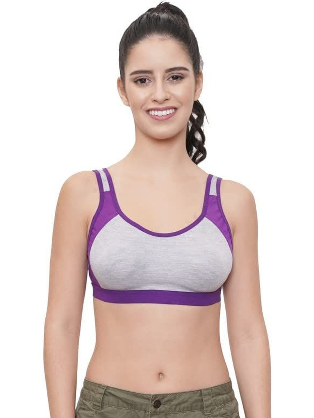 FEMULA Women Purple Stretch Cotton Sports Vest Gym Bra