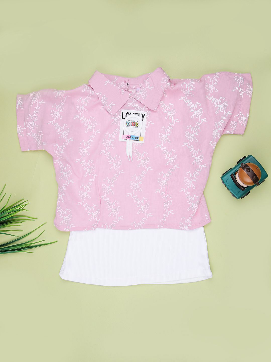 V-Mart Girls Shirt Collar Floral Embroidered Tops