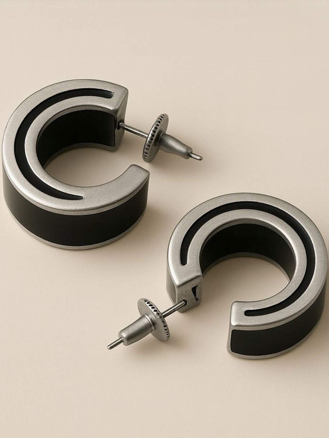 House of Pehr Noire Silver-Plated Geometric Half Hoop Earrings
