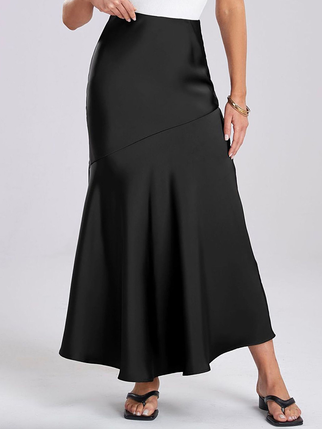 LULU & SKY Women High-Rise A-Line Asymmetric Hem Maxi Skirt