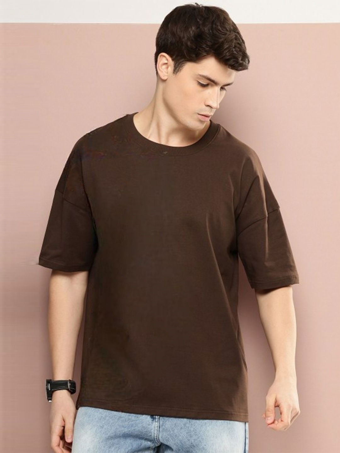 PockMAN Men Bio Finish Solid Round Neck Cotton Boxy T-shirt