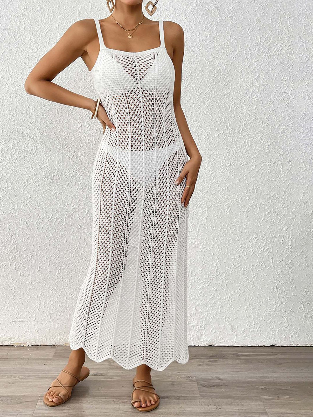 JC Mode Self Design ShoulderStrap Swimwear Cover Up Top