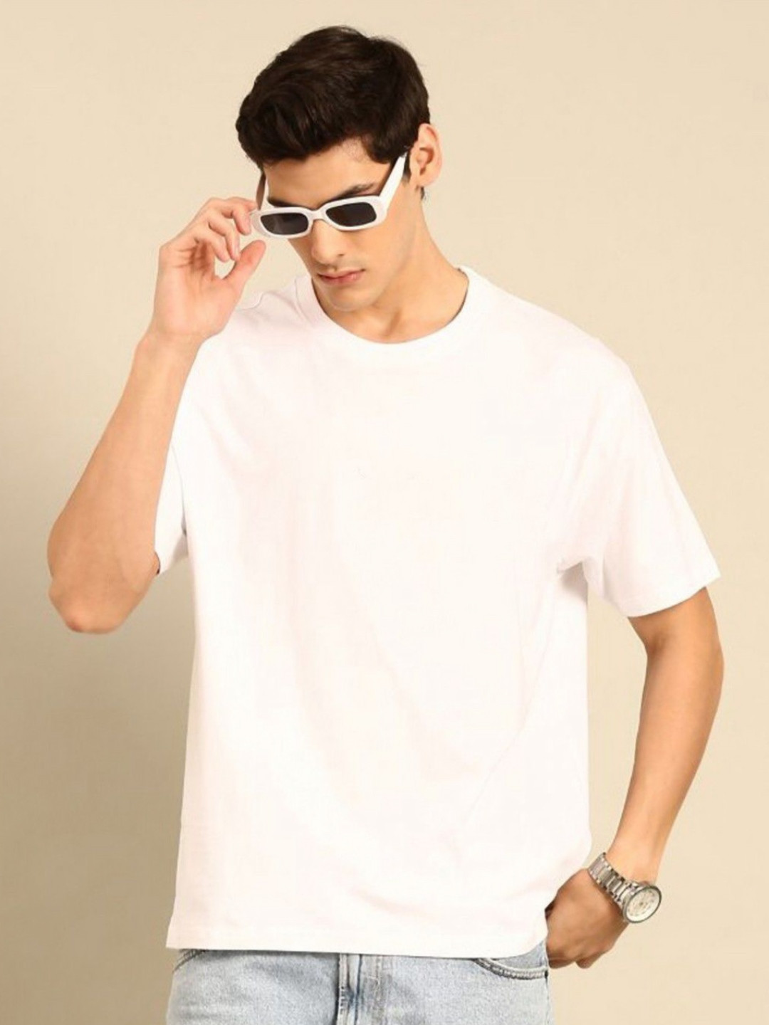PockMAN Drop-Shoulder Sleeves Bio Finish Cotton Oversized T-shirt