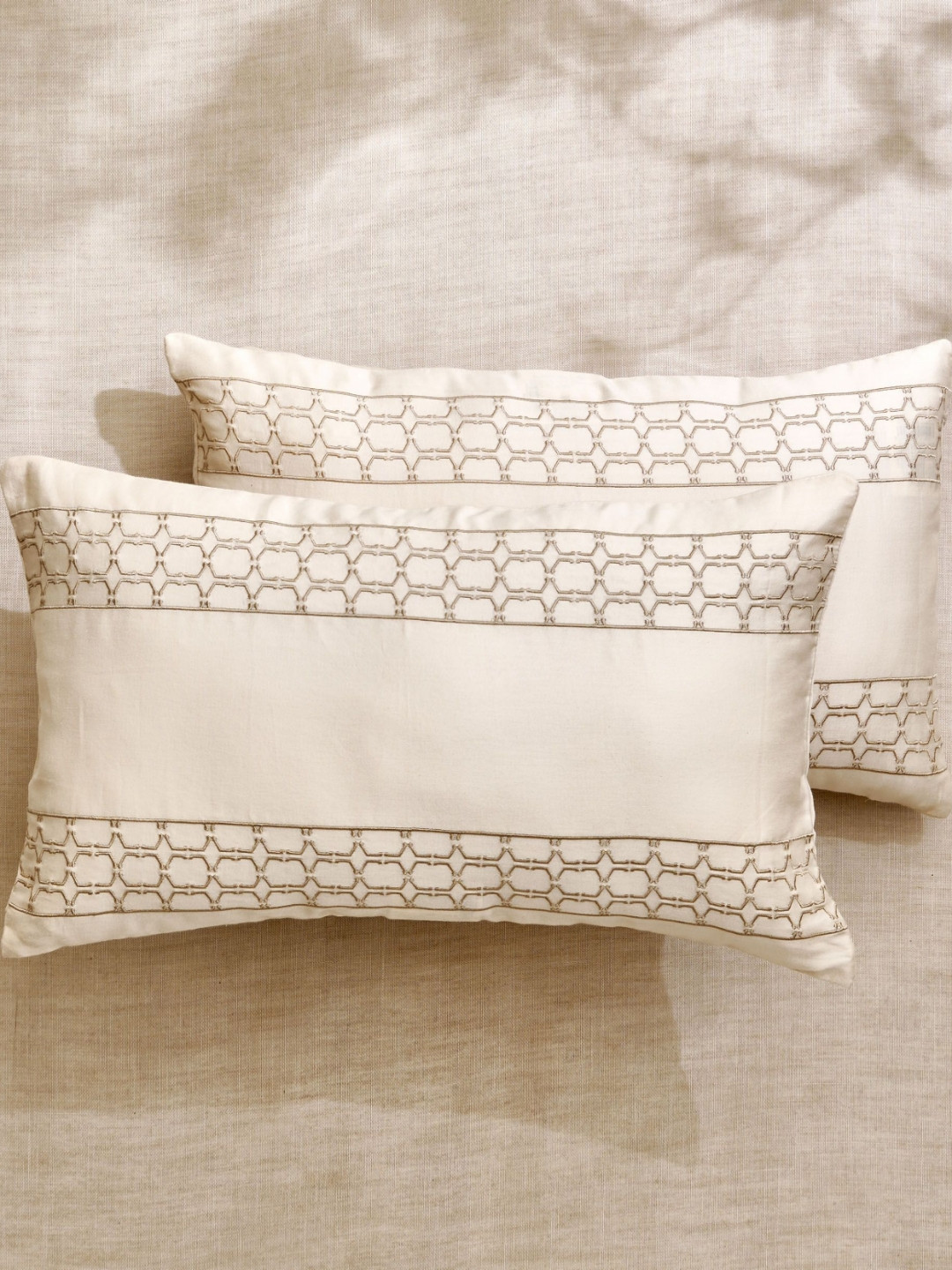 Home Centre Floral Opulence Beige 2 Pieces Printed Cotton Rectangle Cushion Covers