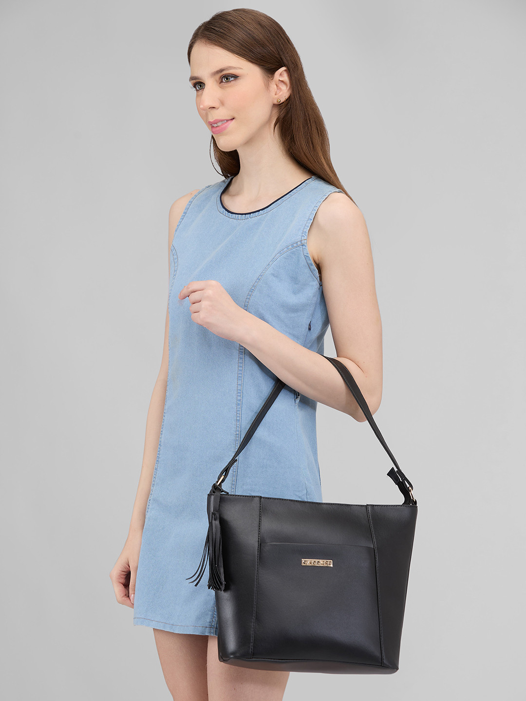 DressBerry X CAPRESE Sari Women Black Medium Hobo Bag