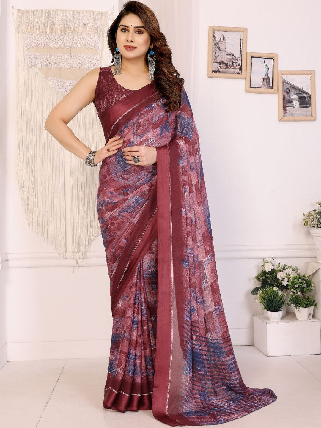 Civamee Printed Daily Satin Saree With Unstitched Blouse Piece