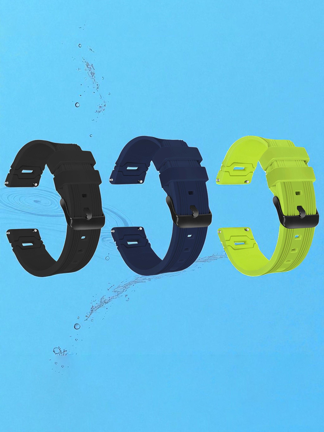 LORENZ Set Of 3 Silicone Soft & Flexible Smartwatch Straps