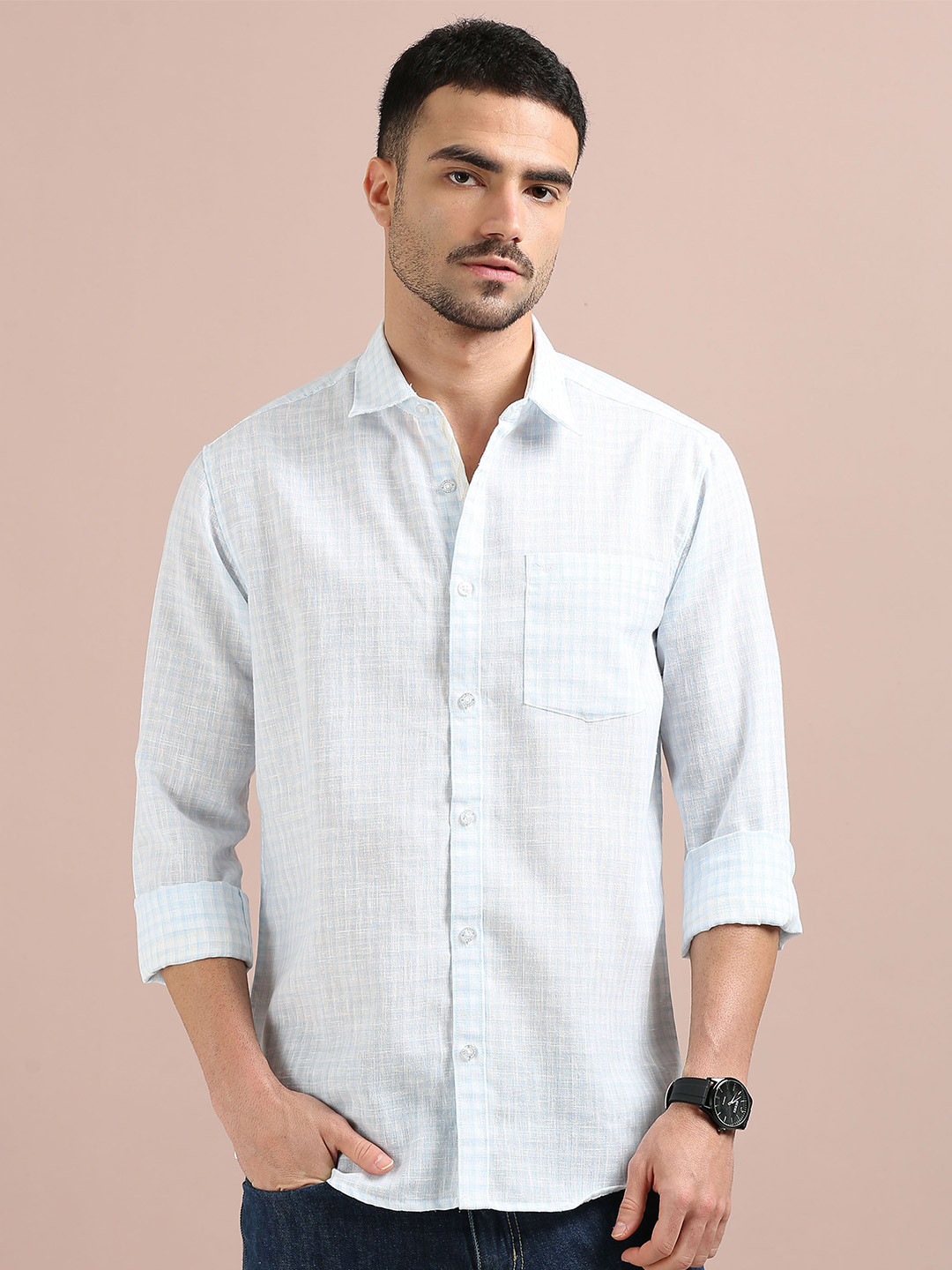 RIGS AND RAGS Men Textured Spread Collar Cotton Casual Shirt