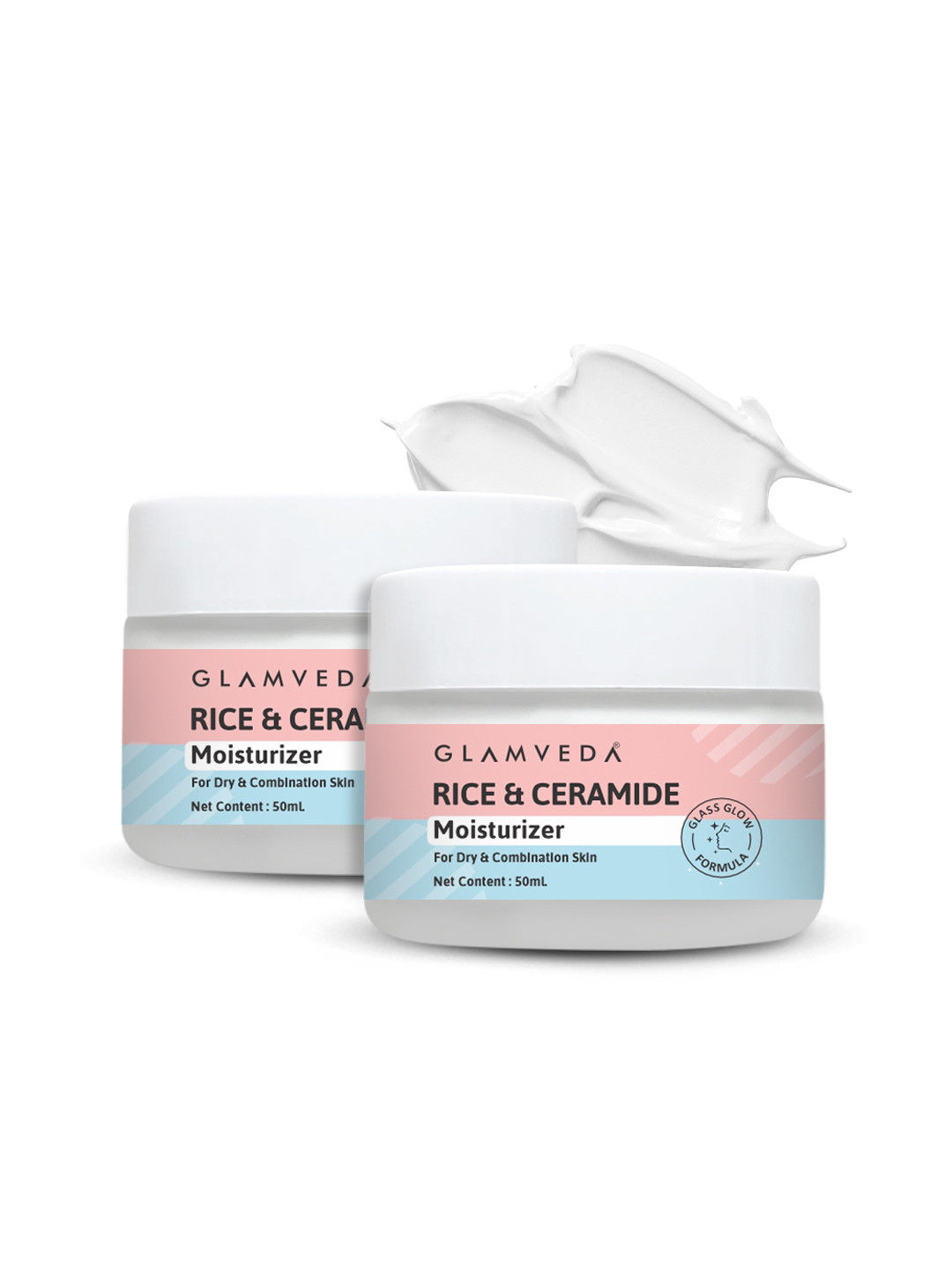 GLAMVEDA Set of 2 Glass Skin Rice & Ceramide Moisturizer for Combination Skin - 50ml Each