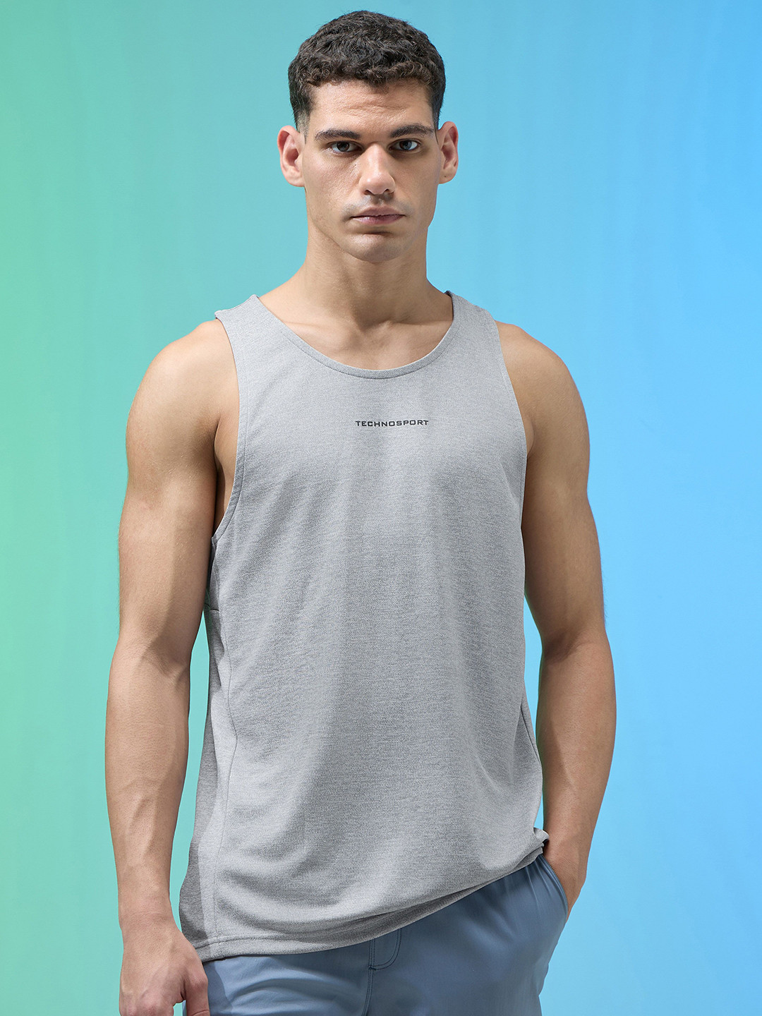 Technosport Men Slim Fit Innerwear Sports Vest with Double Cool for Gym, Running, Training