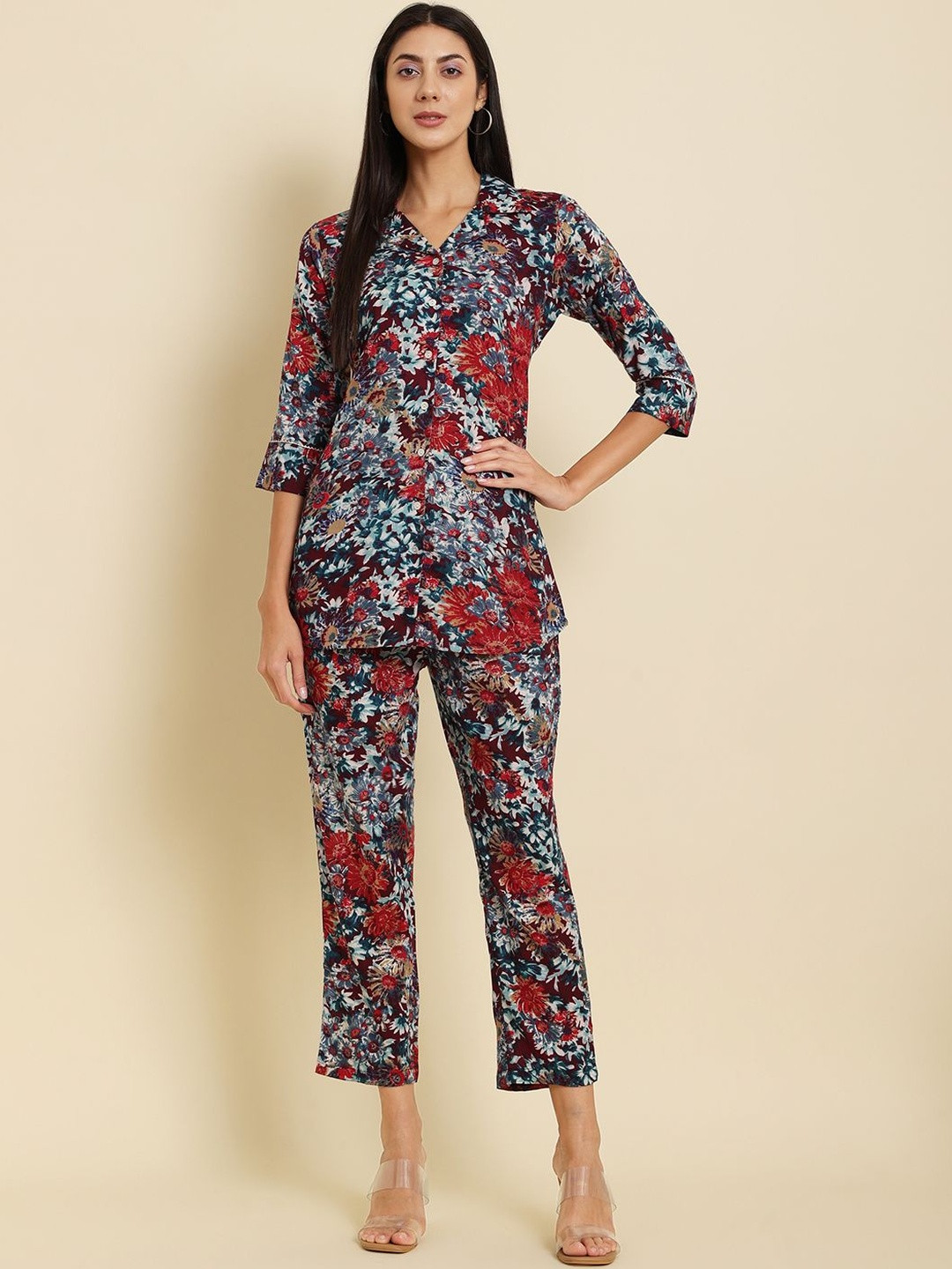 KALINI Floral Printed Rayon Top With Pant