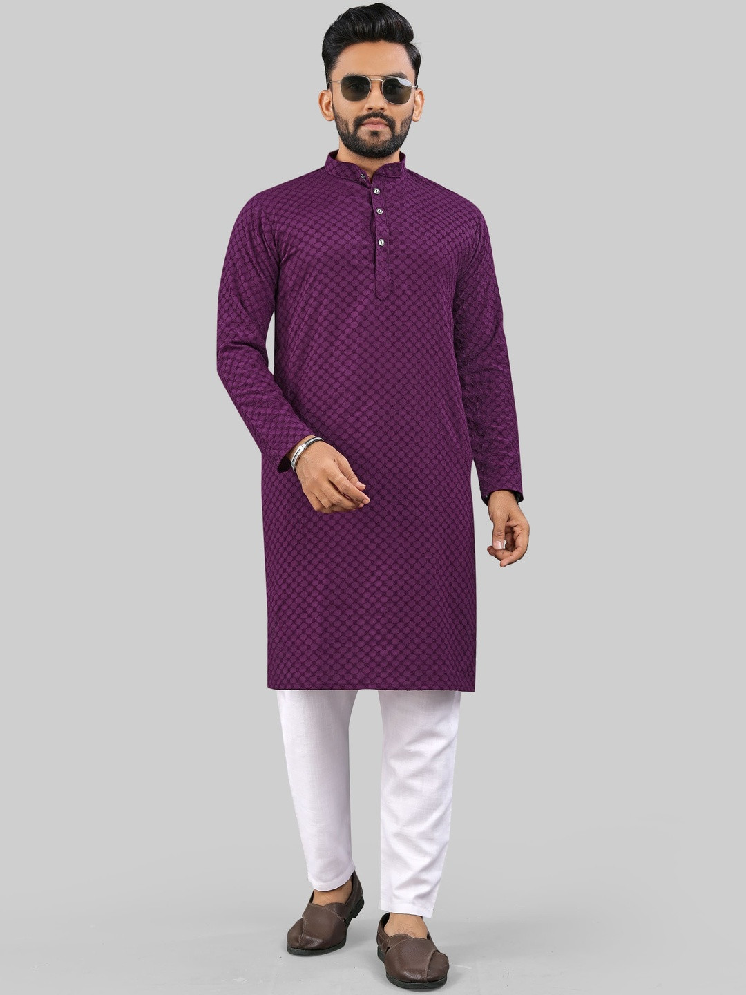 KRIJET Men Polyester Straight Knee Length Kurta With Pyjamas
