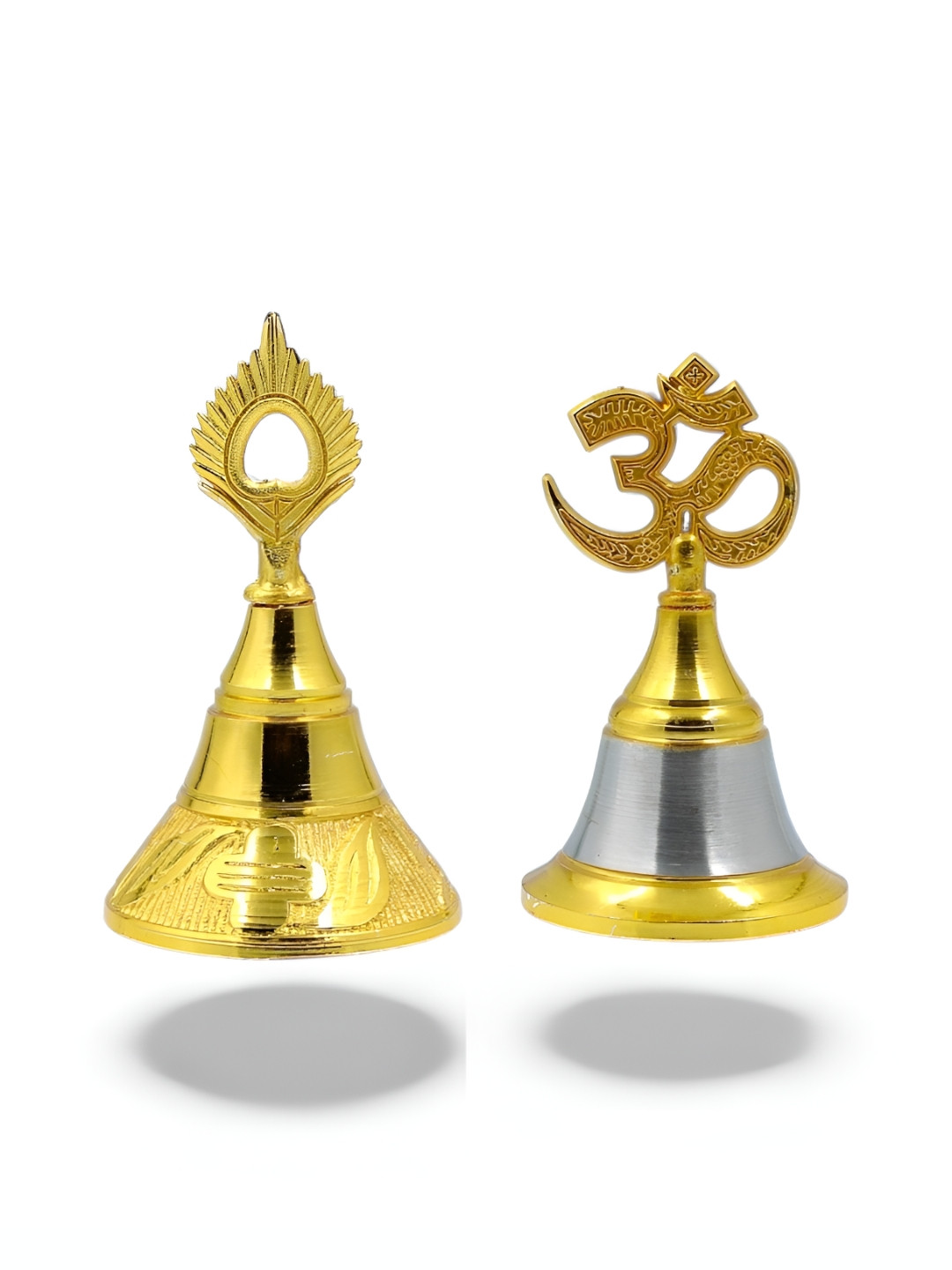 Adhvik Gold Toned 2 Pieces Morphankh Head & Om Head Pooja Bells
