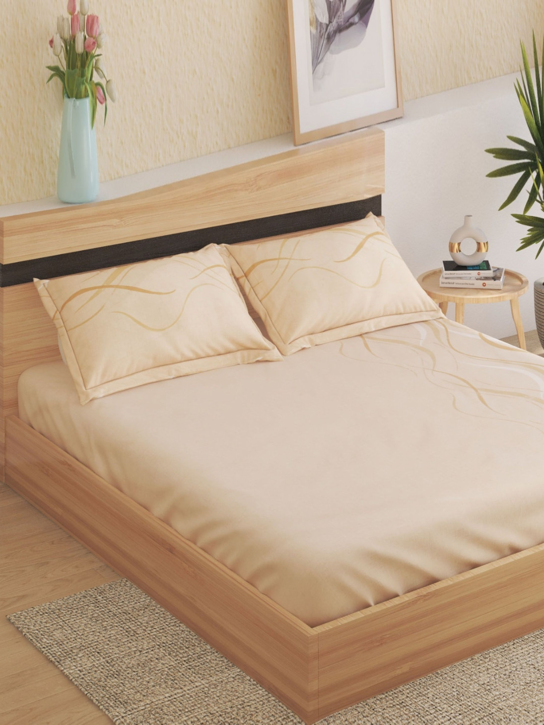 Home Centre Beige 180 TC Cotton King Bedsheet Set 2.74 m x 2.74 m
