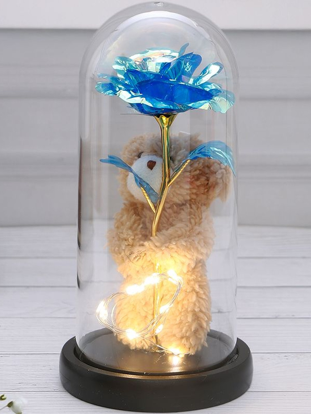 Archies Blue Teddy LED Glass Jar Showpiece