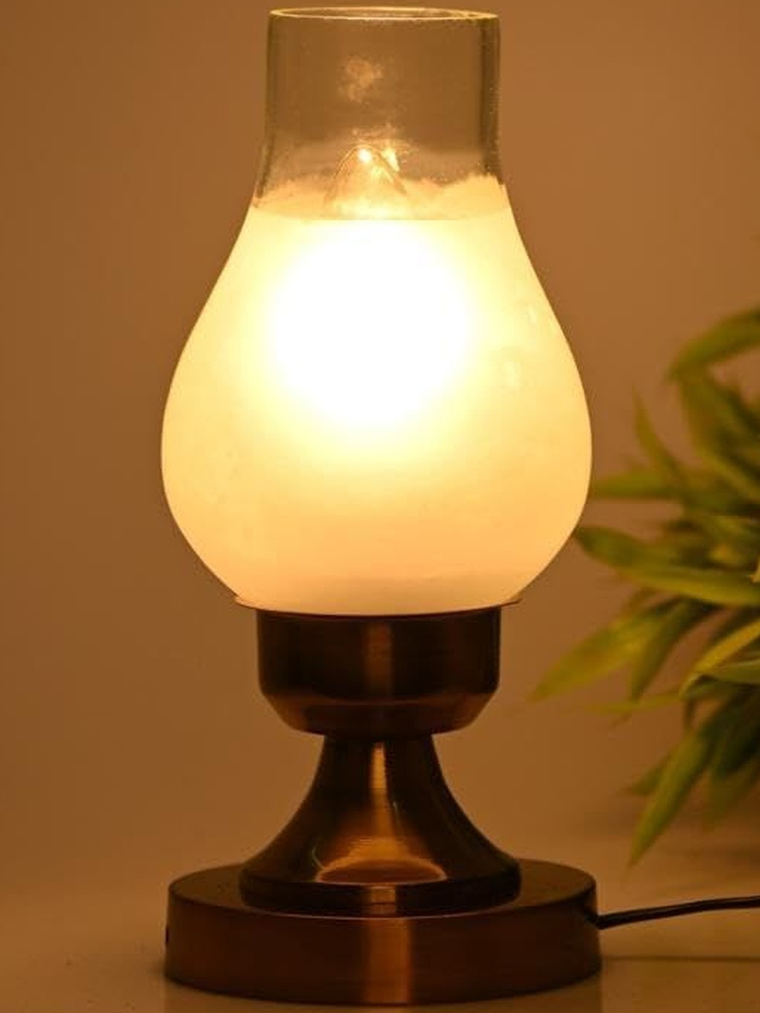 1ST TIME Yellow & White Glass Cylinder Energy Efficient Electrical Table Lamp