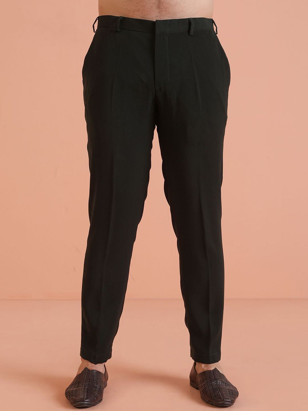 KISAH Mens Black Slim Fit Mid-Rise Formal Classic Comfortable Trouser