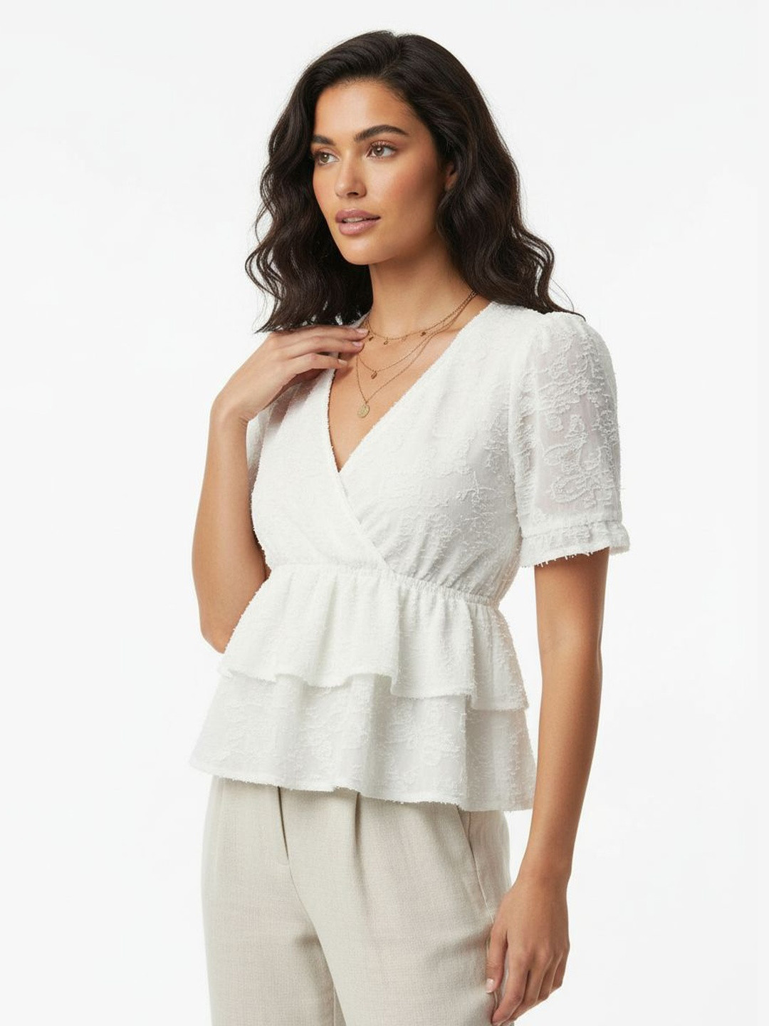 DressBerry Frayed Faux Wrap A-Line Top