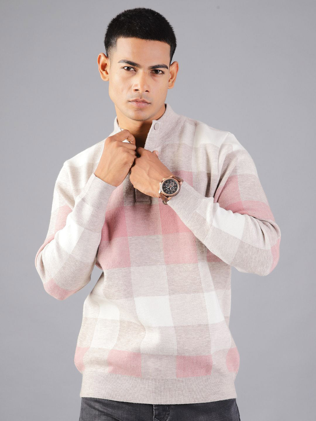 V-Mart Men Checked Full Sleeve Pullover