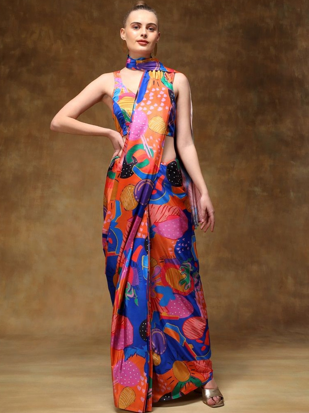 House of Kaftan Bohemian Abstract Printed Ready to Wear Saree With Stitched Blouse
