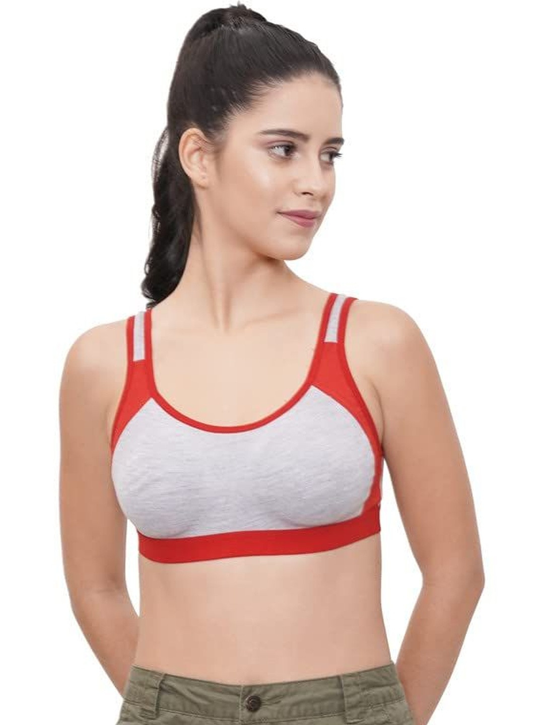 FEMULA Women Red Stretch Cotton Sports Vest Gym Bra for Beginners