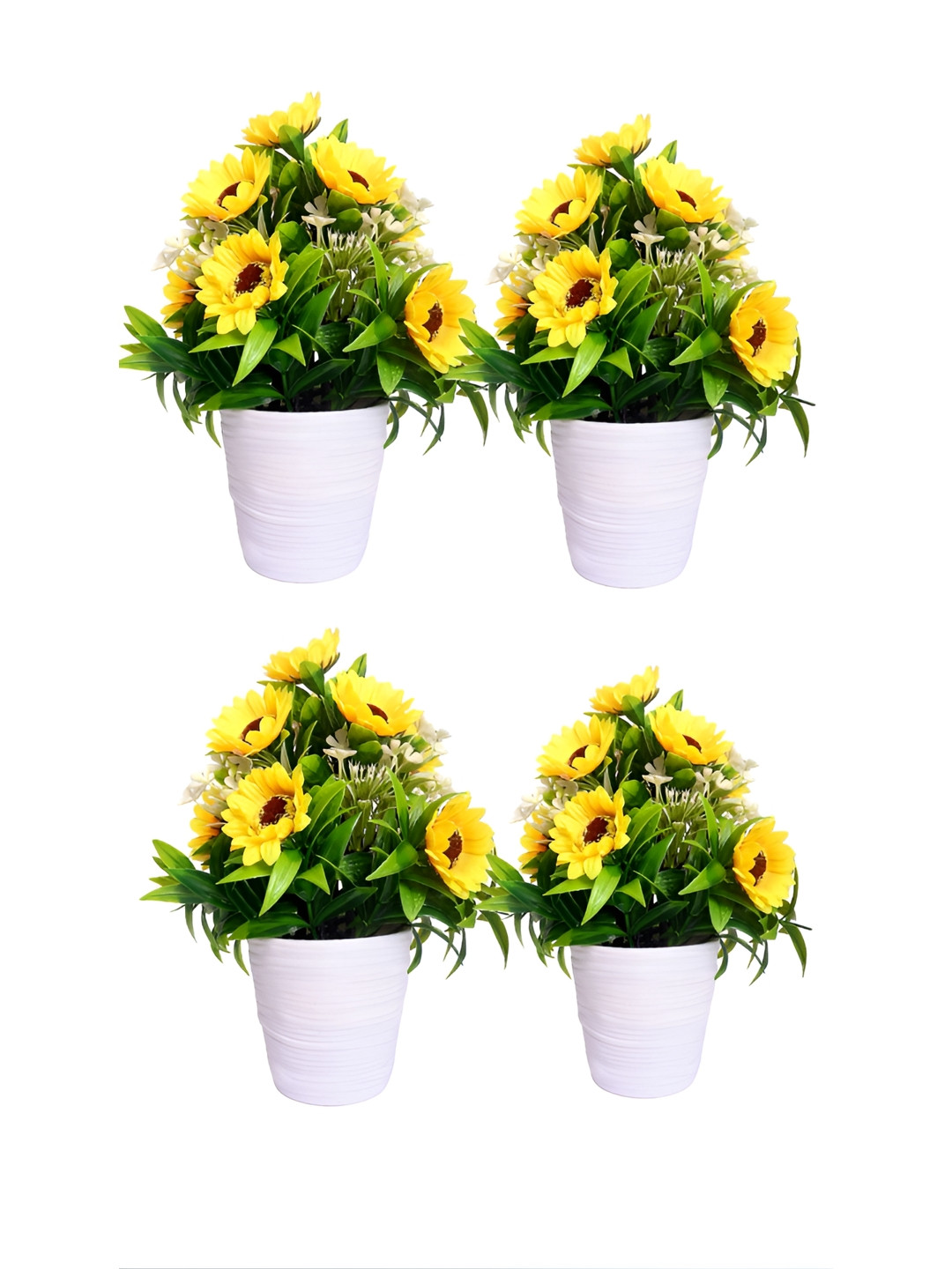 PROKART Yellow 4 Pieces Sunflower Artificial Flowers With Pot