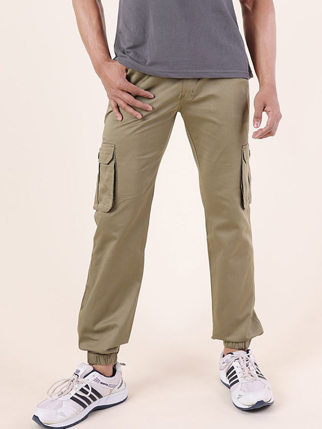DAZORA Men Straight Fit Mid-Rise Cotton Cargos Trouser