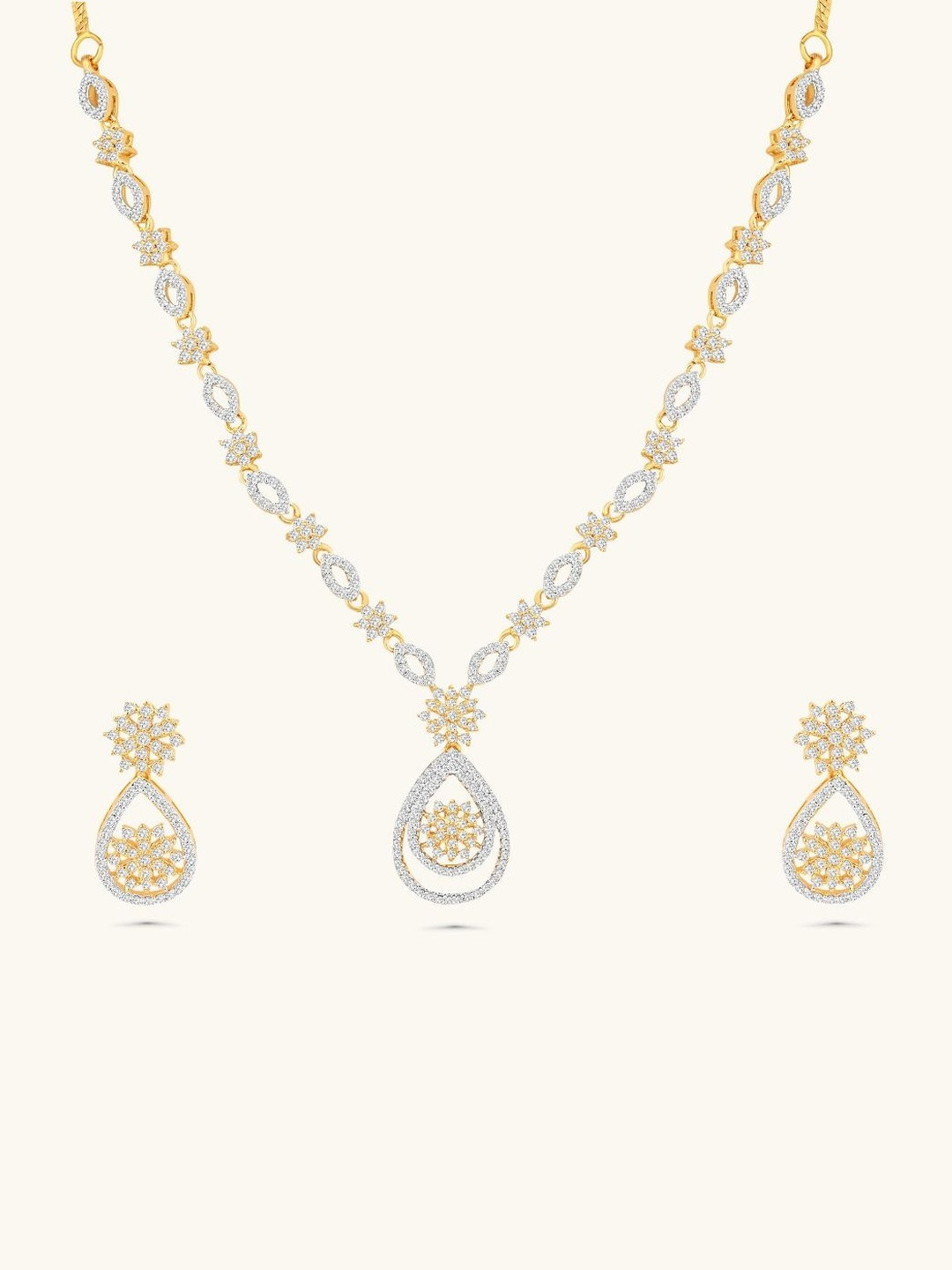 DZOIR Women Gold Plated American Diamond Necklace With Earrings Set