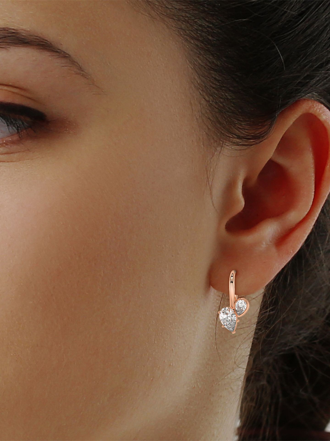 AILYAK Women 18kt Gold Plated Toi ET Moi Pear Solitaire Hoop Earrings