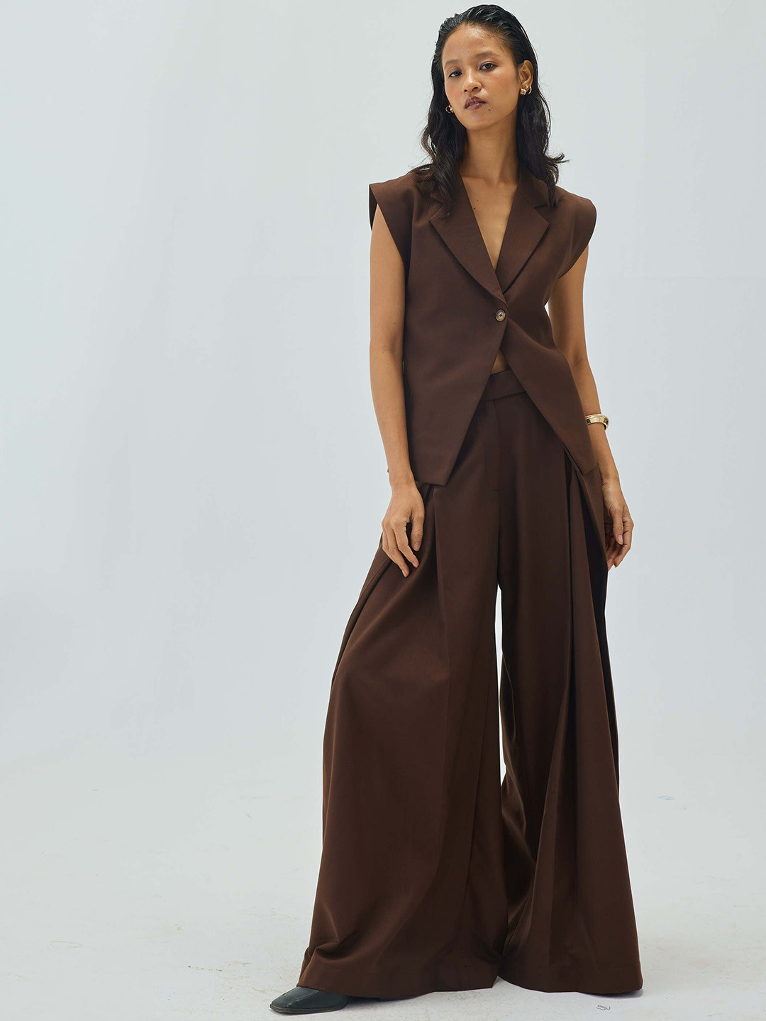 Shop Staple Women Brown Cap Sleeve Waistcoat