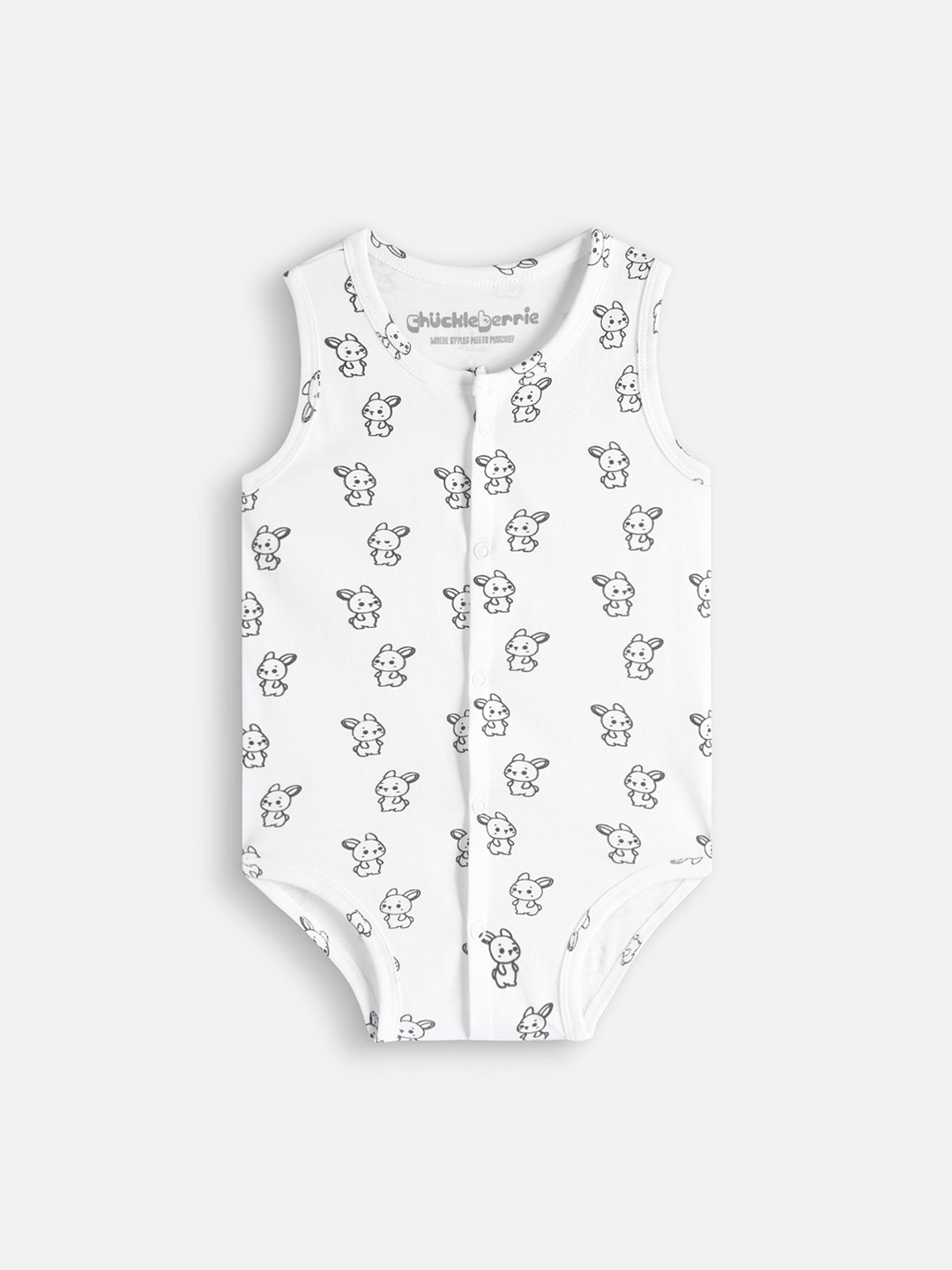 Chuckleberrie Kids Bunny Printed Sleeveless Cotton Button-Up Bodysuit