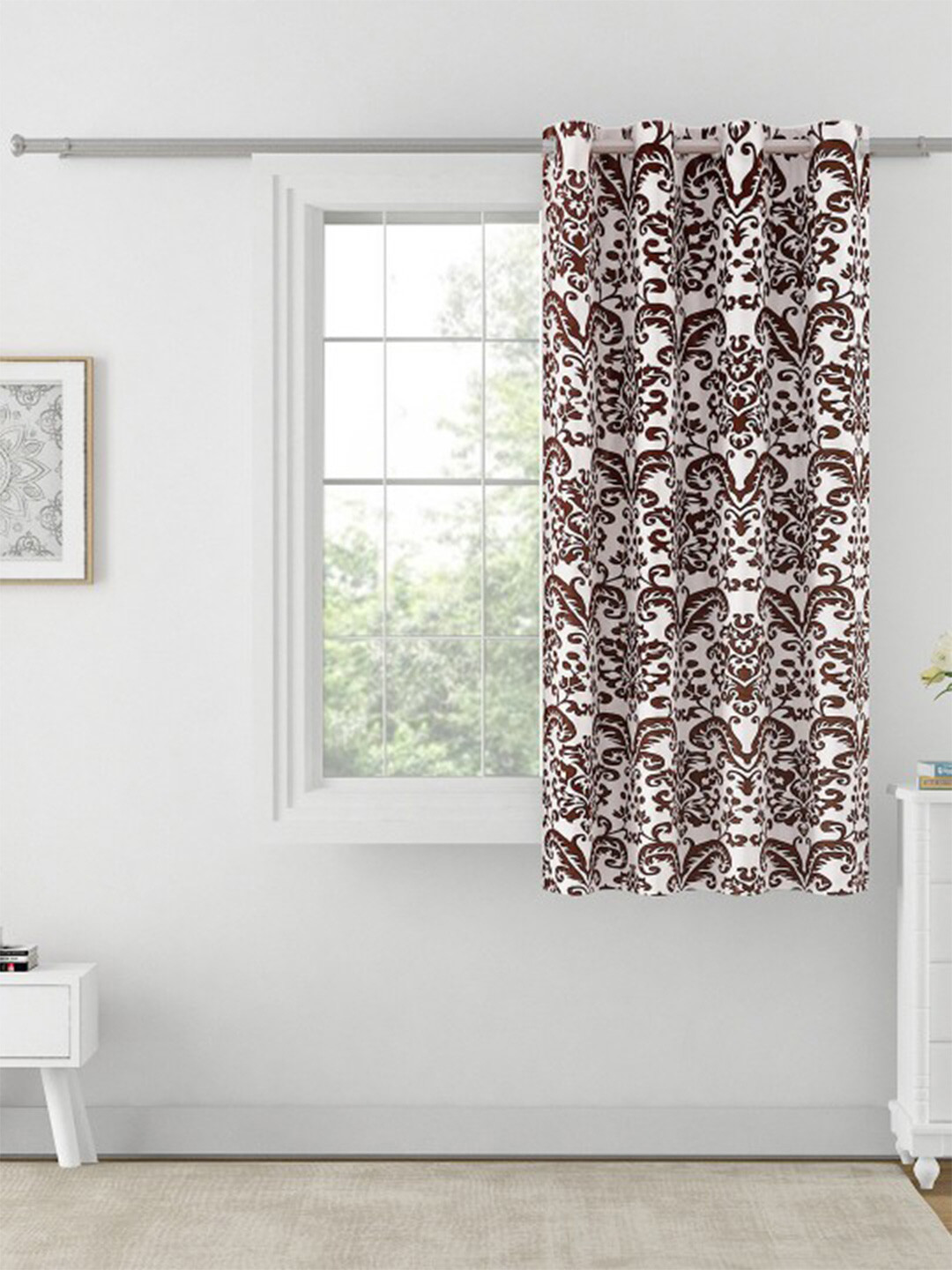 SWAYAM Omega Brown & White Ethnic Motifs Room Darkening Window Curtain