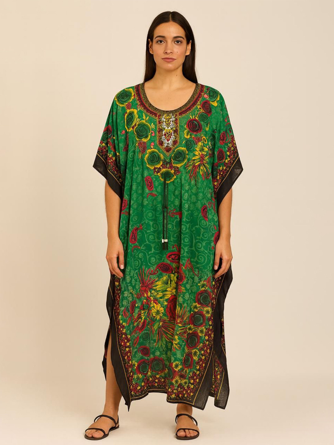 DESIGN ELEMENTS Women Floral Printed Kimono Sleeve Kaftan Maxi Dress