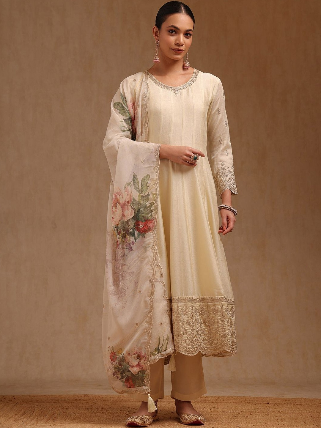 Soch Floral Embroidered Panelled Anarkali Kurta with Trousers & Dupatta