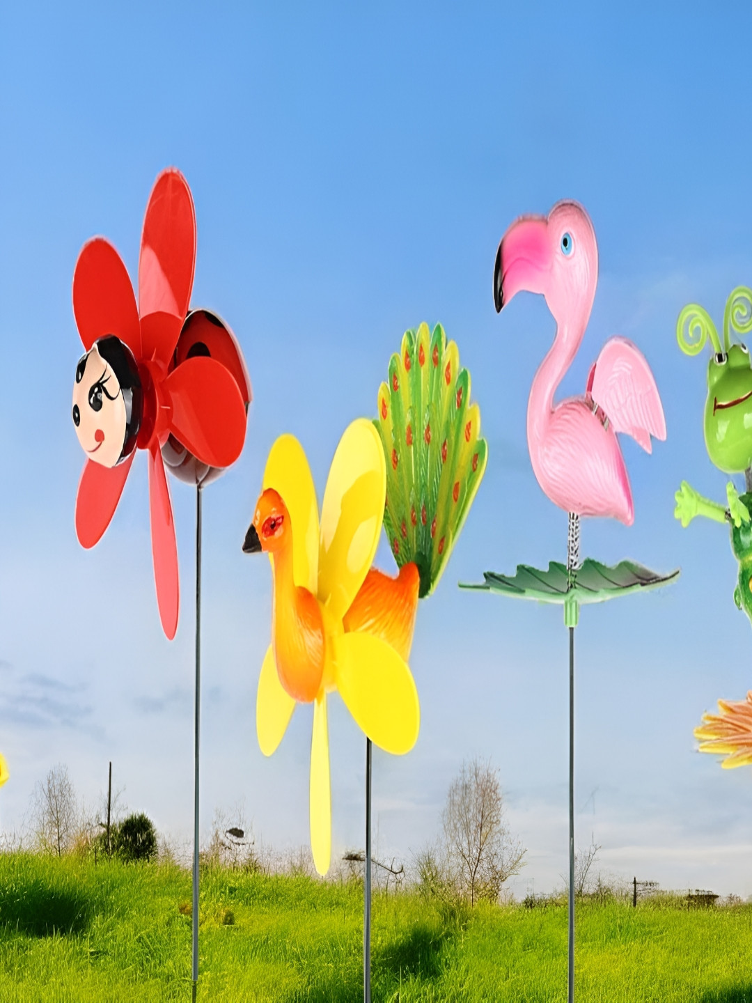 CHOCOZONE 4Pcs Red Textured 3D Pinwheels Animal Wind Spinners Garden Figurines & Toys