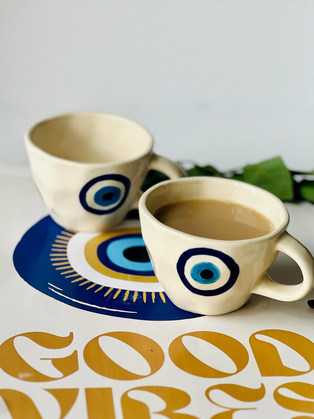 Del Hogar Multi Colored Set Of 2 Microwave Safe Evil Eye Mug