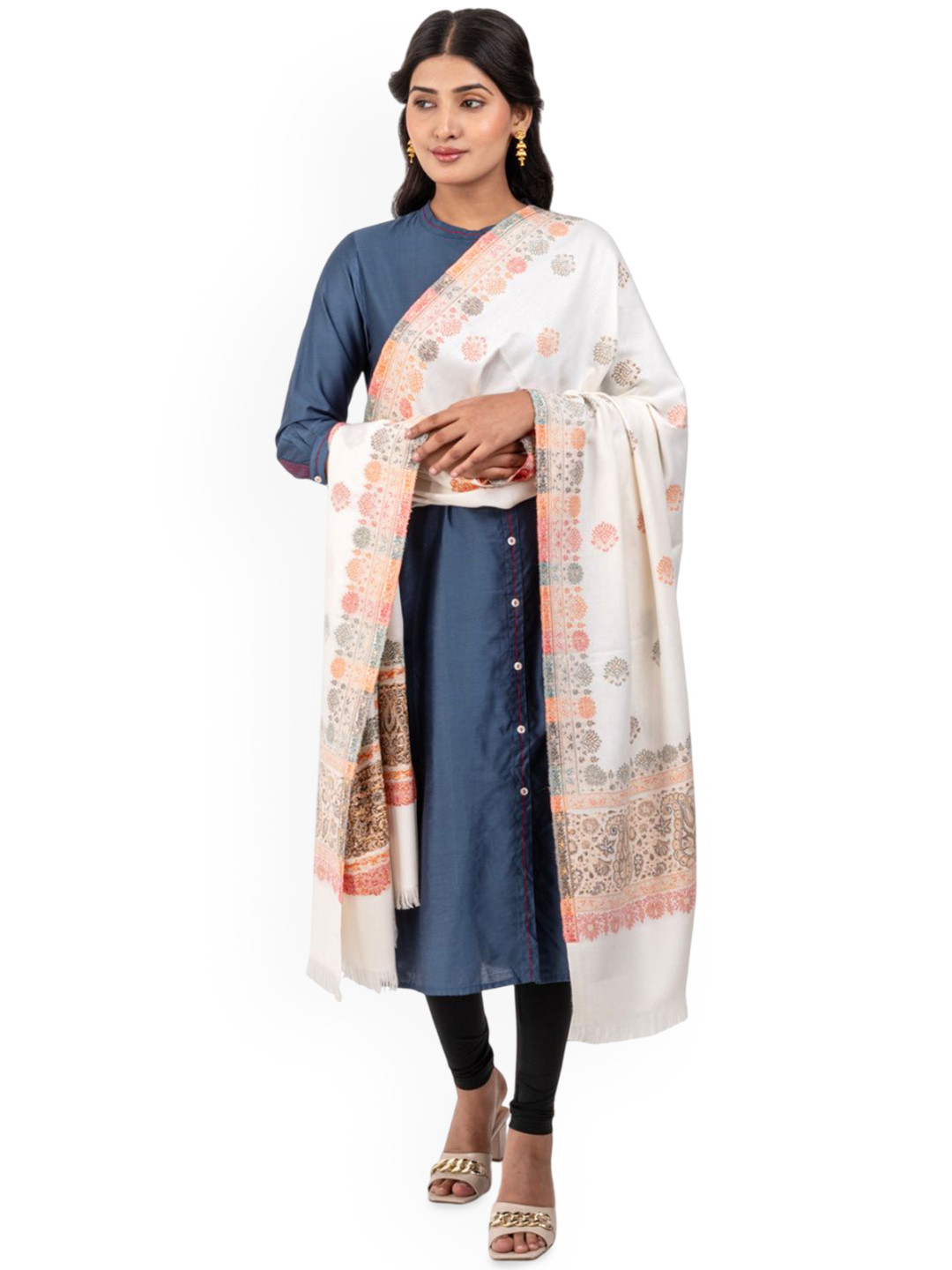Naureen Floral Woven Design Pashmina Kani Zari Shawl