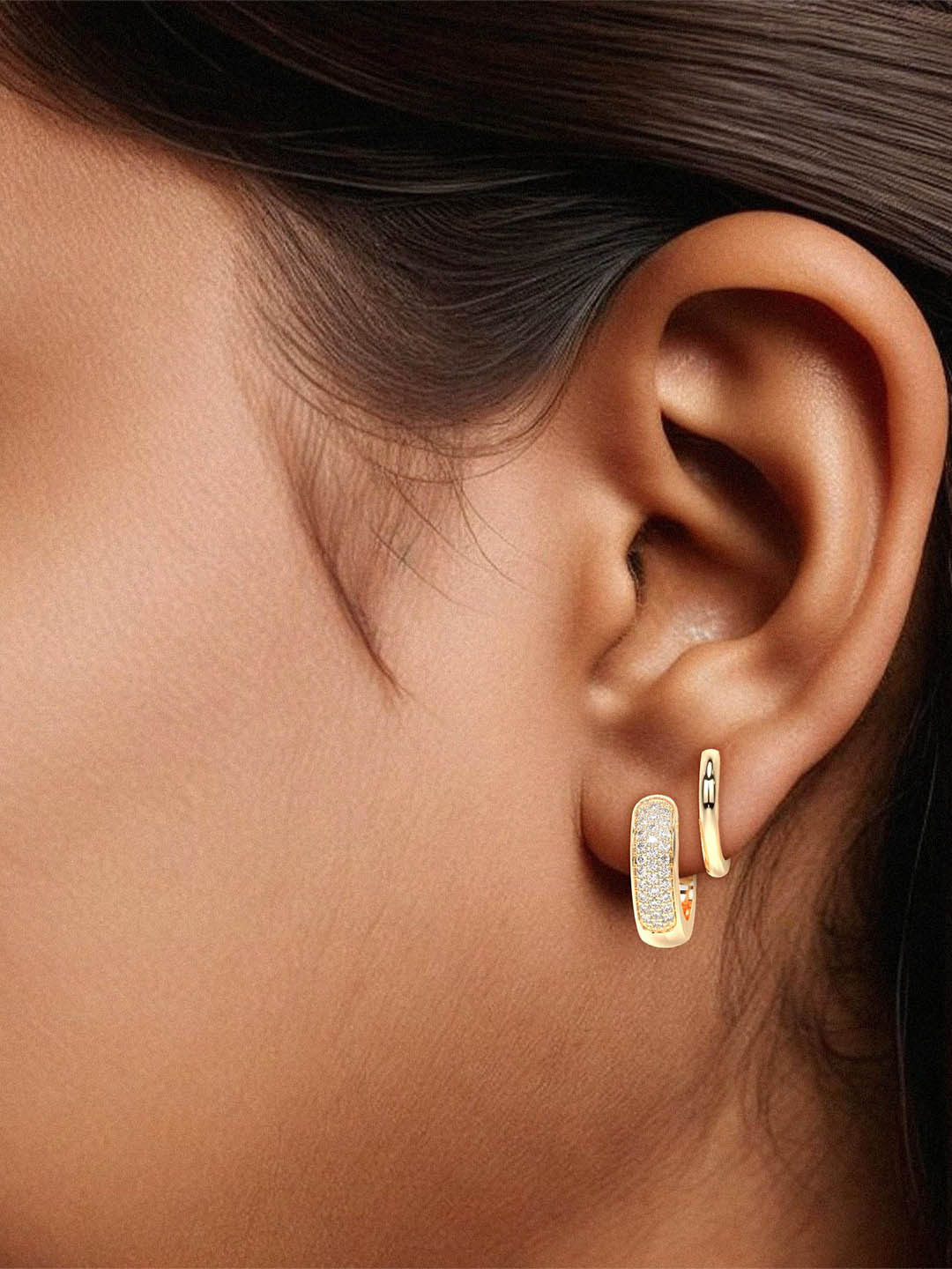 AILYAK Women 18kt Gold Plated Zirconia Diamond Studded Double Hoop Earrings