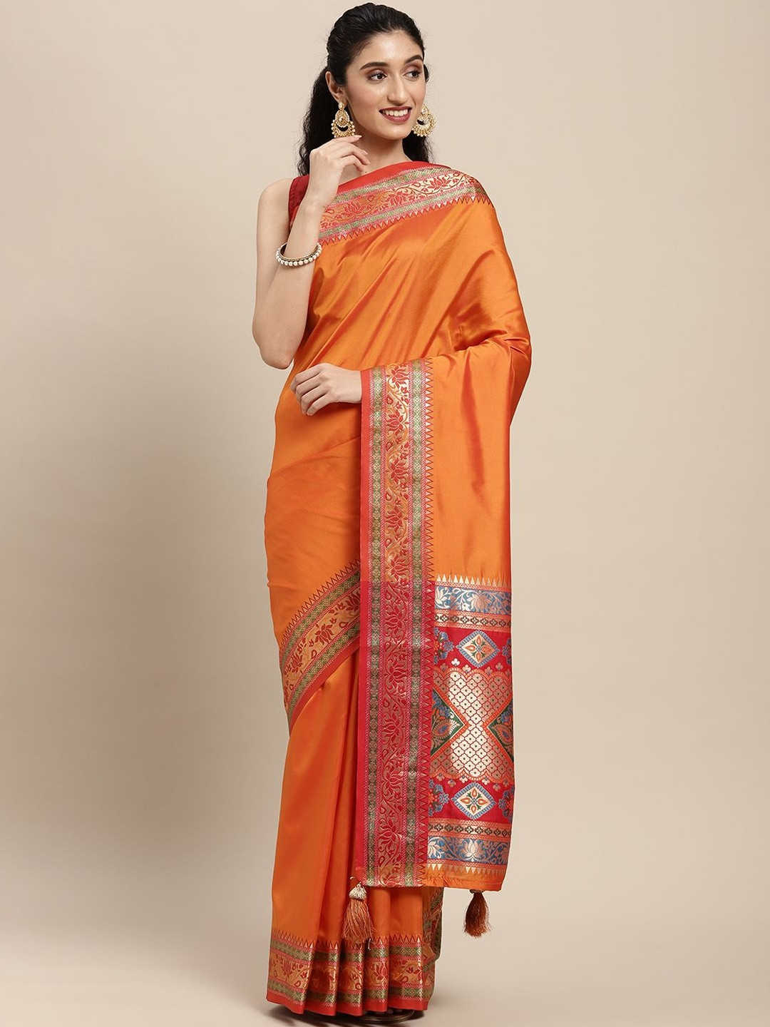 Panzora Solid Zari Saree with Woven Design Border