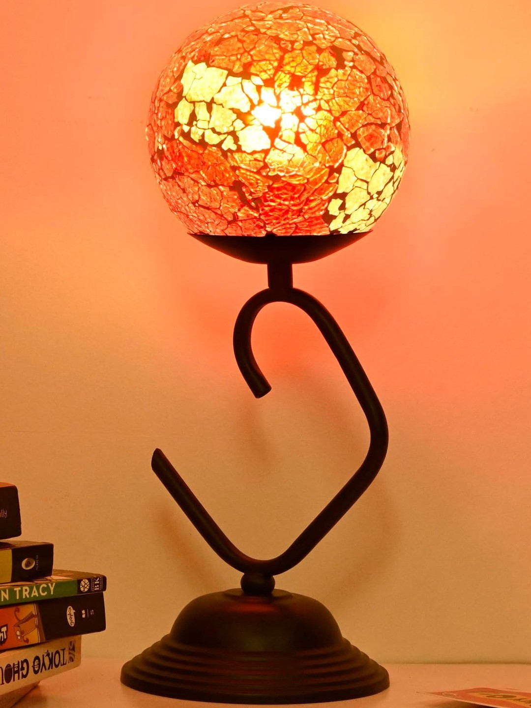 1ST TIME Red Glass Cylinder Table Lamps