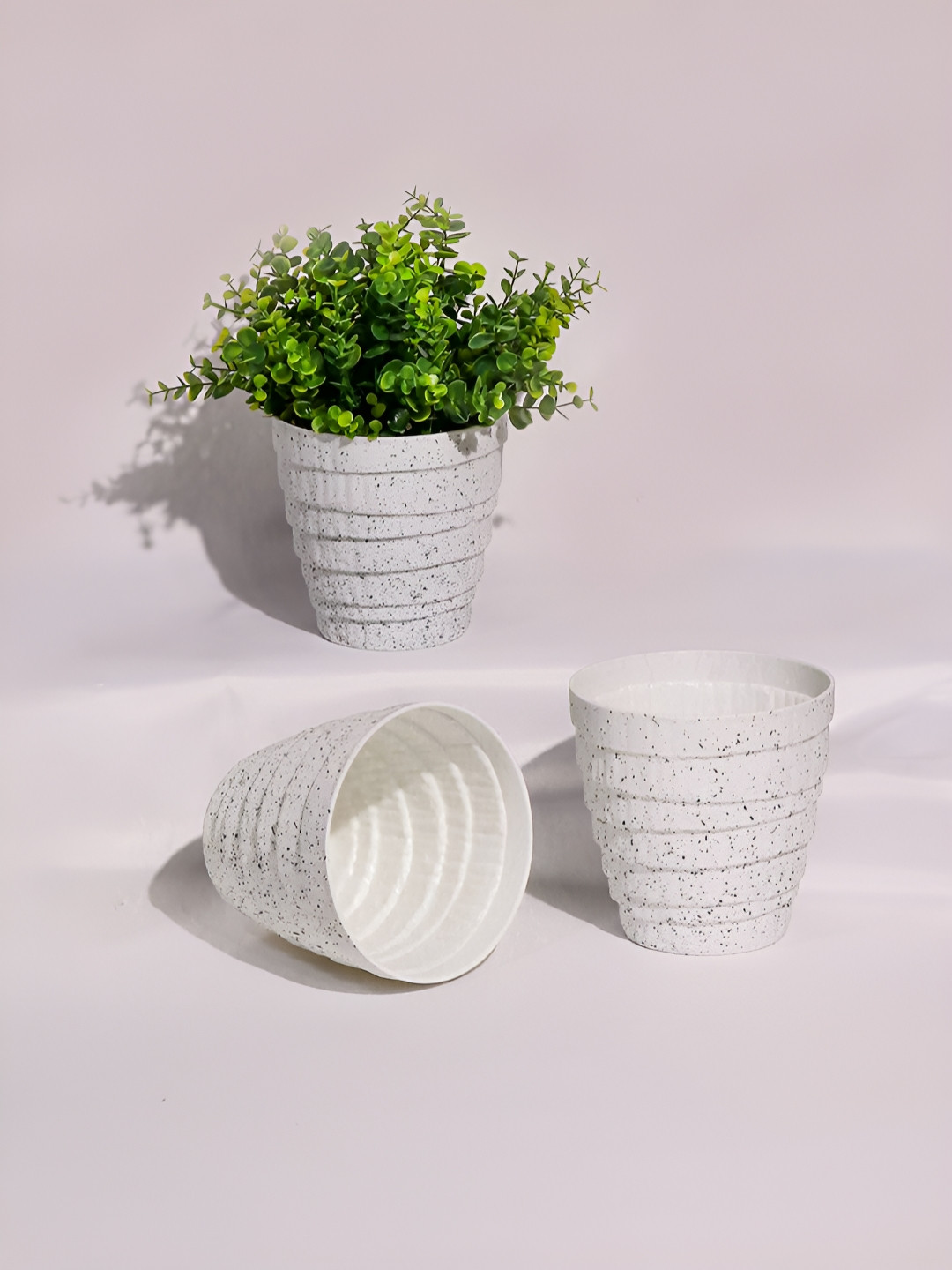 Art Street White 3 Pieces Flecked Pattern Printed Planters