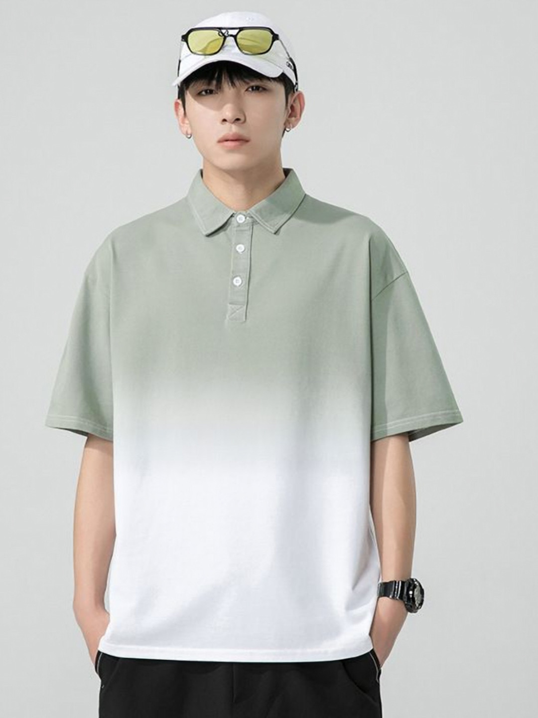 StyleCast Men Colourblocked Self Design Polo Collar Short Sleeve T-shirt