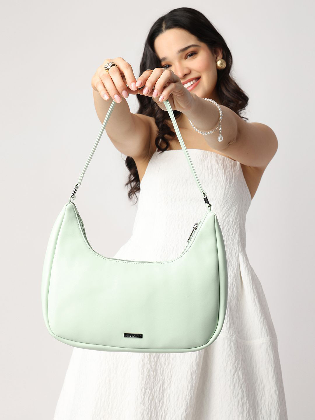 Fastrack Mint Green Quilted Crush Shoulder Bag