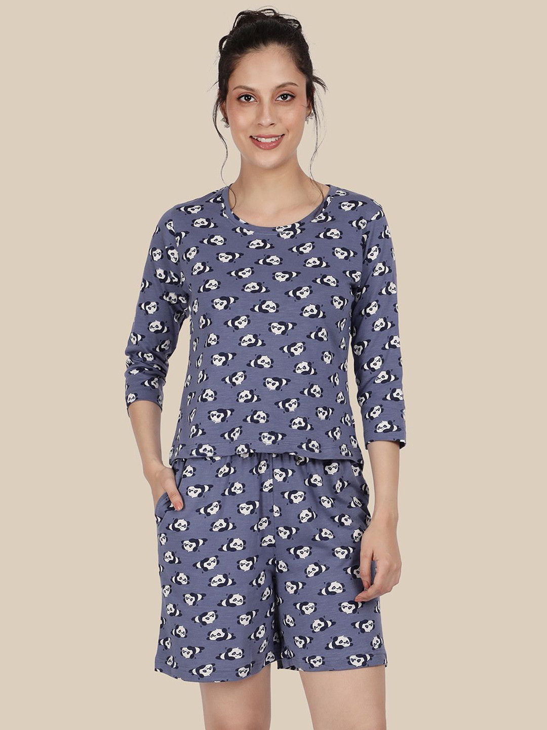 Esplendido Women Animal Printed Round Neck T-Shirt & Shorts Night suit