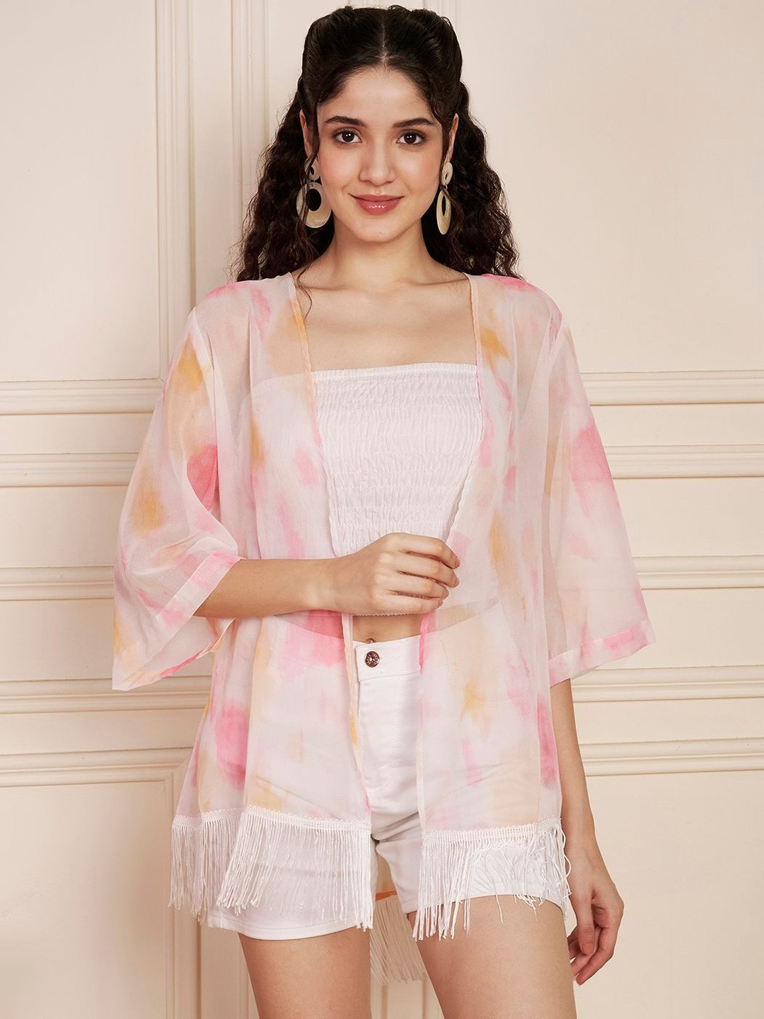 CORSICA Womens Georgette Kimono Shrug with Fringe