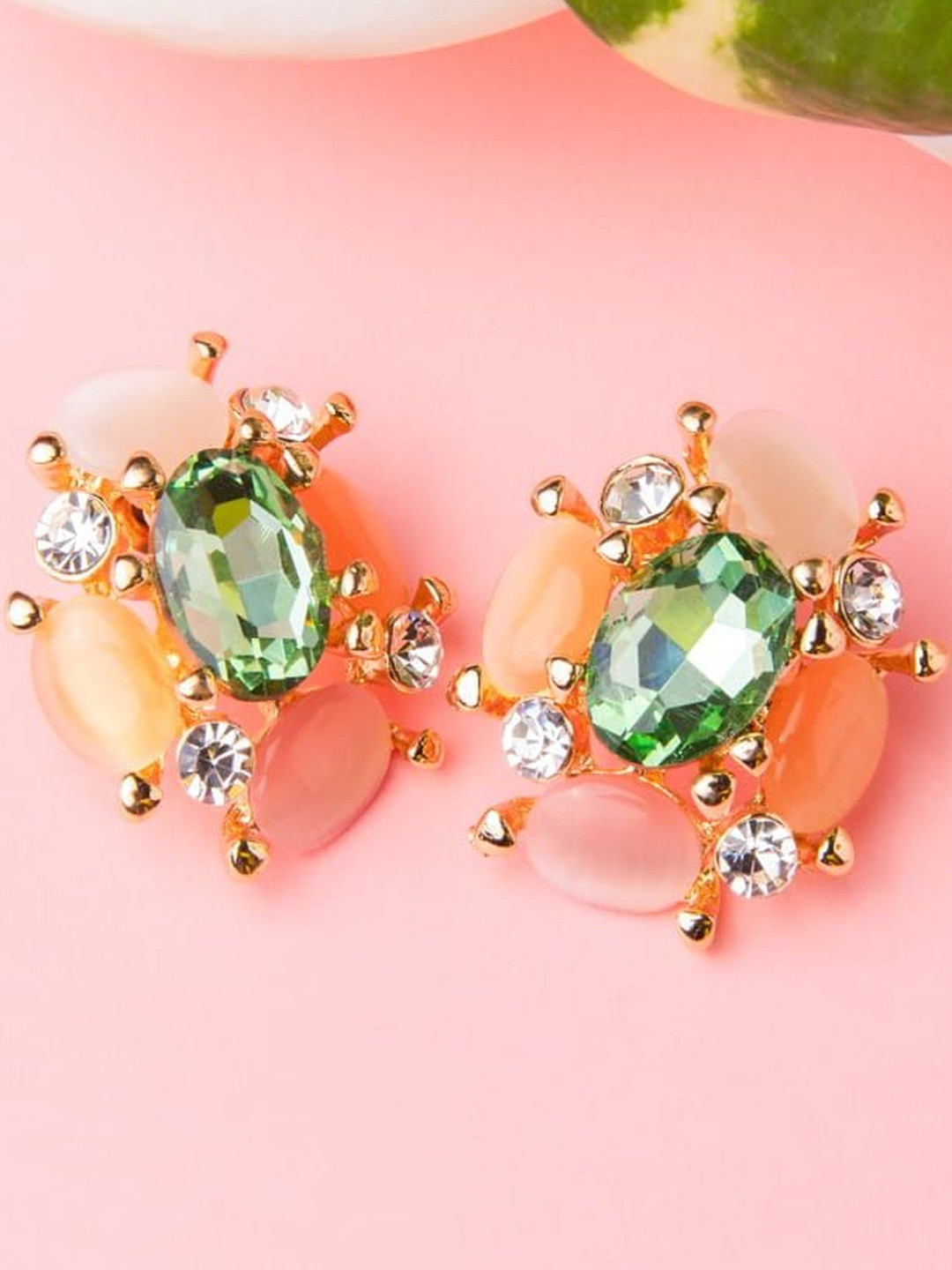 Zoki Oval Shaped Artificial Stones And Rhinestone Studded Studs